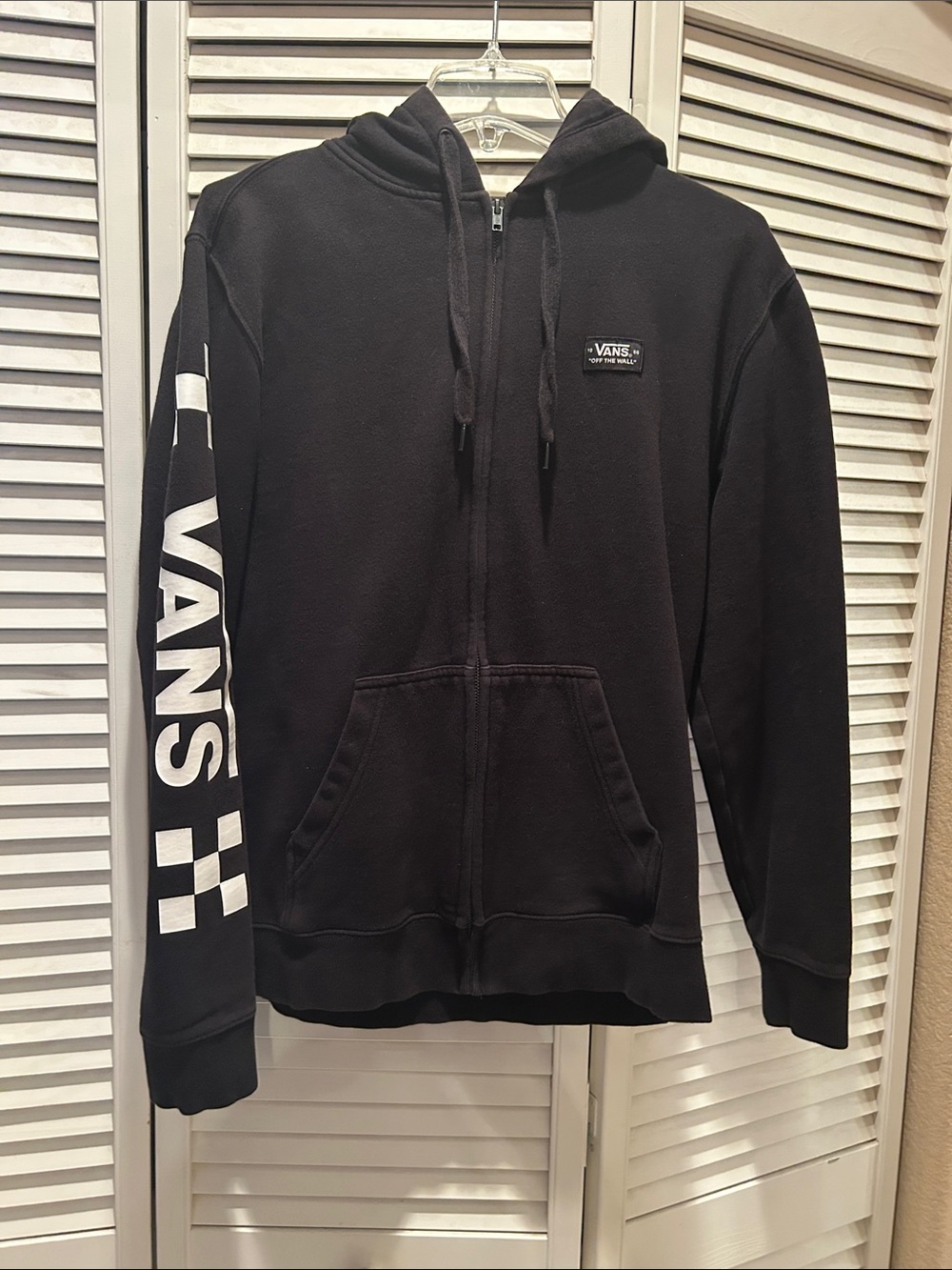 Vans Black Men’s Zip-Up Hoodie with White Sleeve Logo